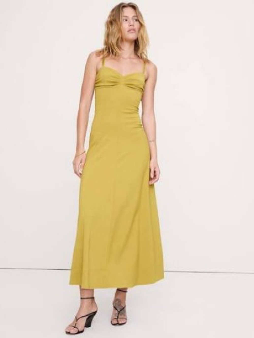 New banana republic Stretch-Sateen Sweetheart Maxi Dress petite 0 gilded green